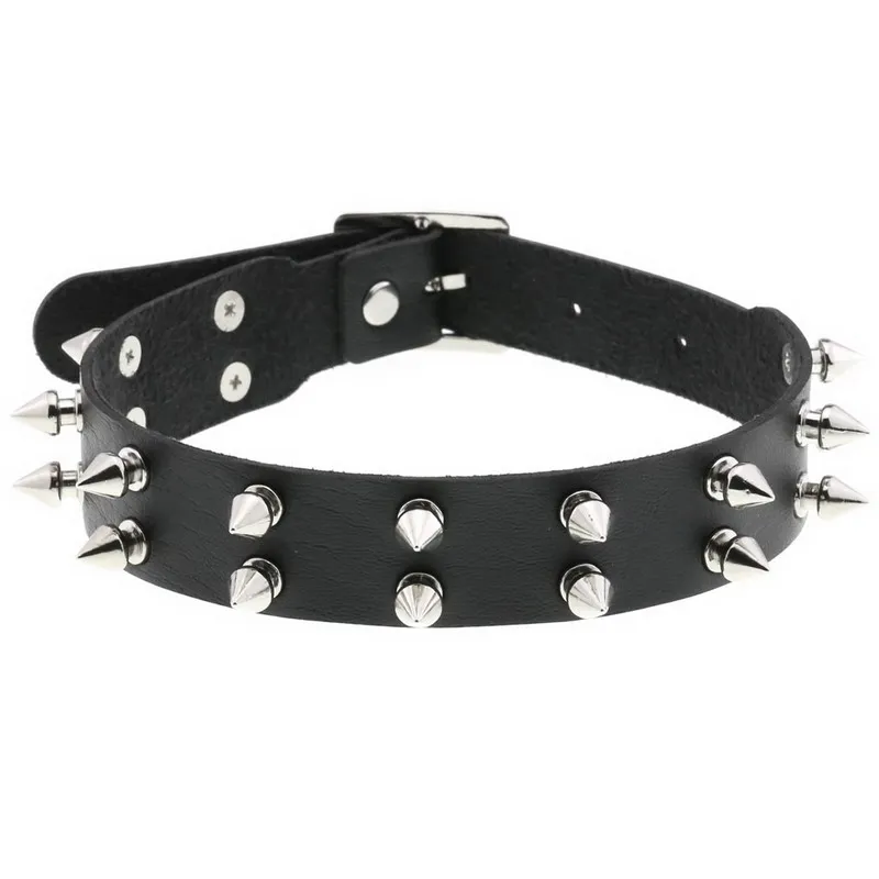 

Double row rivet spike leather collar sexy leather choker necklace for women