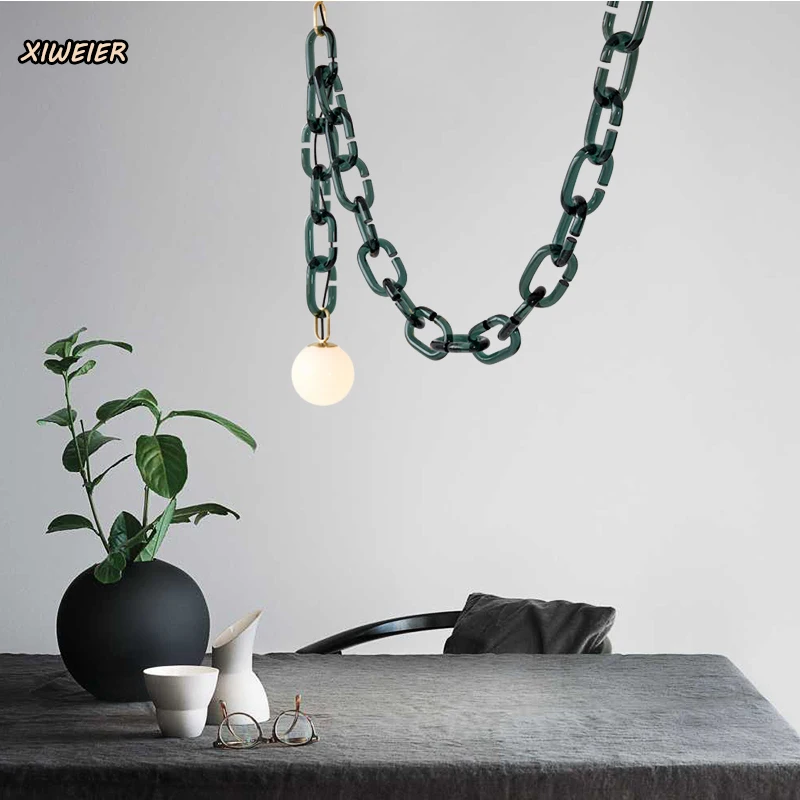 Modern Simple Indoor Retro Dark Green Decorative Glass Chandelier Bedroom Living Room Art Dining Table Chandelier