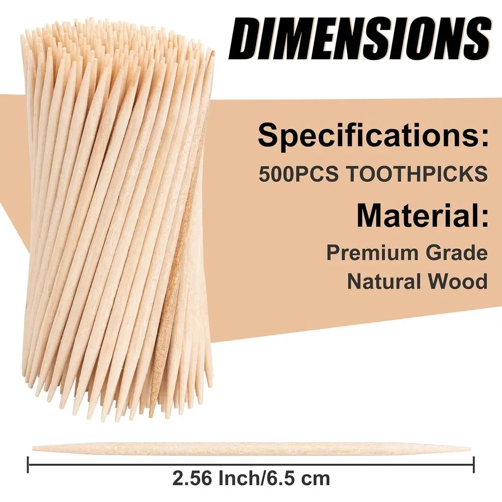 500 Wooden Toothpicks - Premium Picks for Appetizers, Olives, Barbecue, Fruit, Cocktails, and Teeth Cleaning