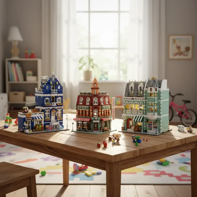 NEW Creative European Street Scene Architecture Mini Building Blocks Coffee Shop Market Store DIY Construction Birthday Gift
