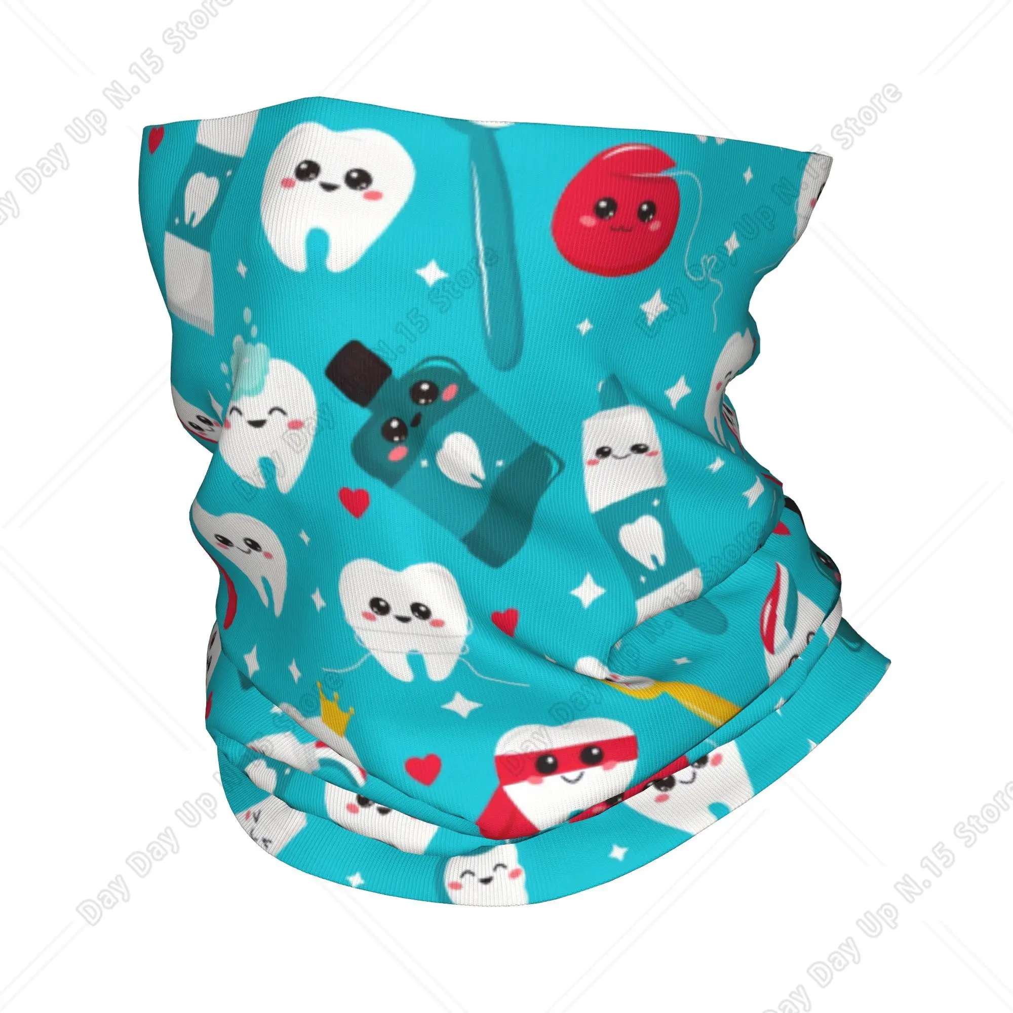 Cartoon Teeth Dentist Bandana Winter Neck Warmer Women Windproof Wrap Face Scarf for Hiking Dental Gaiter Headband