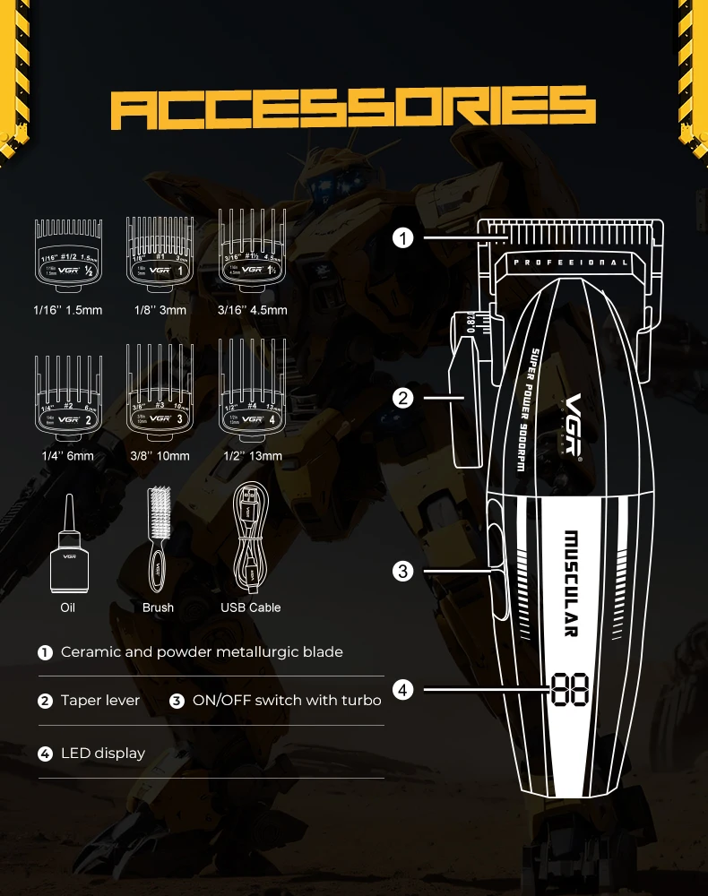 VGR Haarschneidemaschine Profi Haarschneidemaschine Haarschneidemaschine Haartrimmer Professionell Haarschneidemaschine Verstellbar Haarschneidegerät Akkubetrieben Metall Haarschneide- und Trimmer-Set V-285 – Detail 5