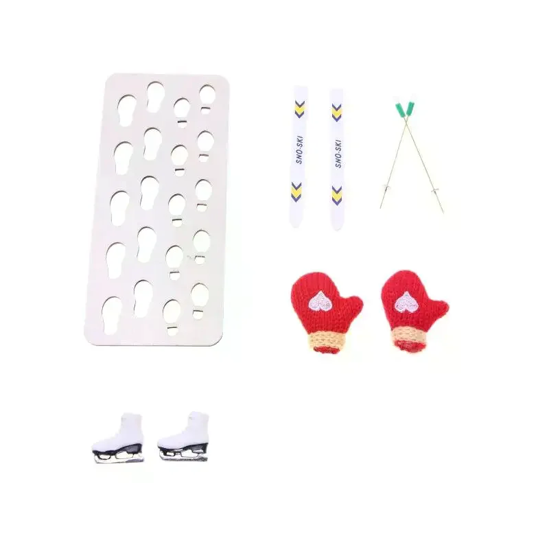 1Set Puppenhaus Miniatur Holz Ski Board Weihnachten Szene Dekoration Puppen Haus Weihnachten Zubehör Kinder Spielzeug Geschenk