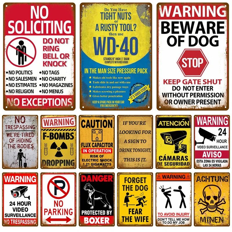 

Warning Metal Sign Vintage Danger Beware Plaque Tin Sign Plate Home Wall Decor For Bar Club Man Cave Art Painting Poster Gift