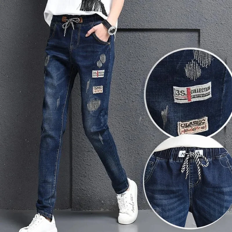 Large Size Elastic Waisted Jeans For Women Spring Autumn New Korean Loose Stretch Harun Denim Pants Female Casual Jeans Trousers