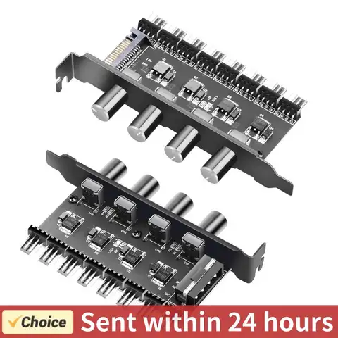 PC Chassis Fan Hub SATA/4 Pin Adapter 8 Channel PC Fan Hub 4 Knob PWM Hub Cooling Fan Speed Controller for CPU Chassis