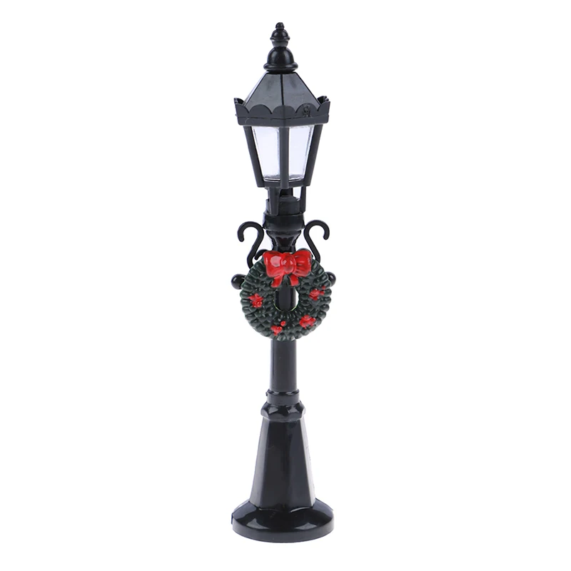 Miniature Street Lamp Post LED Lights Christmas Park Bench & Streetlight Micro Landscape Fairy Garden Ornament Dollhouse Decor