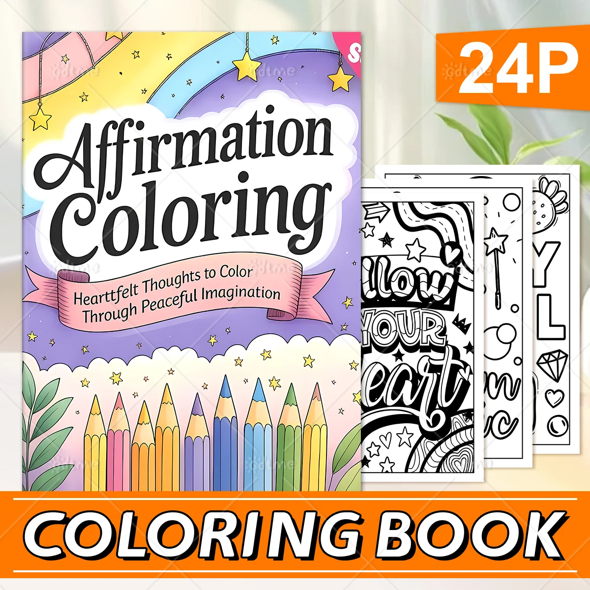 Affirmation Coloring Book Thick Line Positive Peaceful Design Stress Relief Coloring Pages for Adult Self Care Relaxation