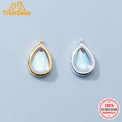 TrustDavis  New Real 925 Sterling Silver Synthetic Moonstone Water Drop Charm Pendant Handmade DIY Accessories Jewelry DZ77