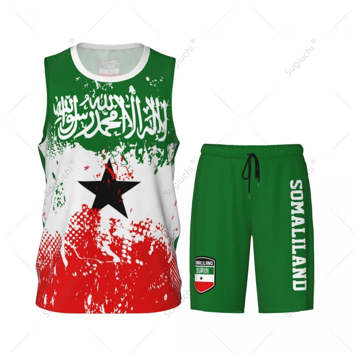 Team-up Somaliland Flag Grain Men Basketball Jersey Set Shirt & Pants Sleeveless Custom Name Nunber Exclusive