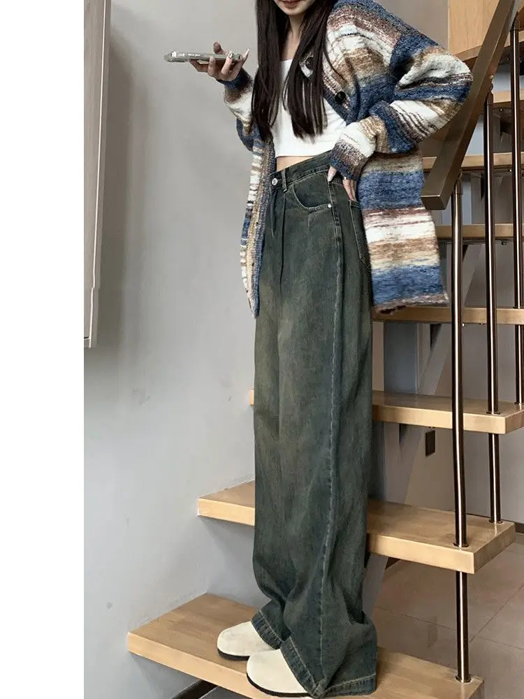 

Jeans Femme 2025 Trousers Ladies Cuteore Clothing Button Fly Zipper Closure Belted Buckle Adjustable Waistband Female Denim