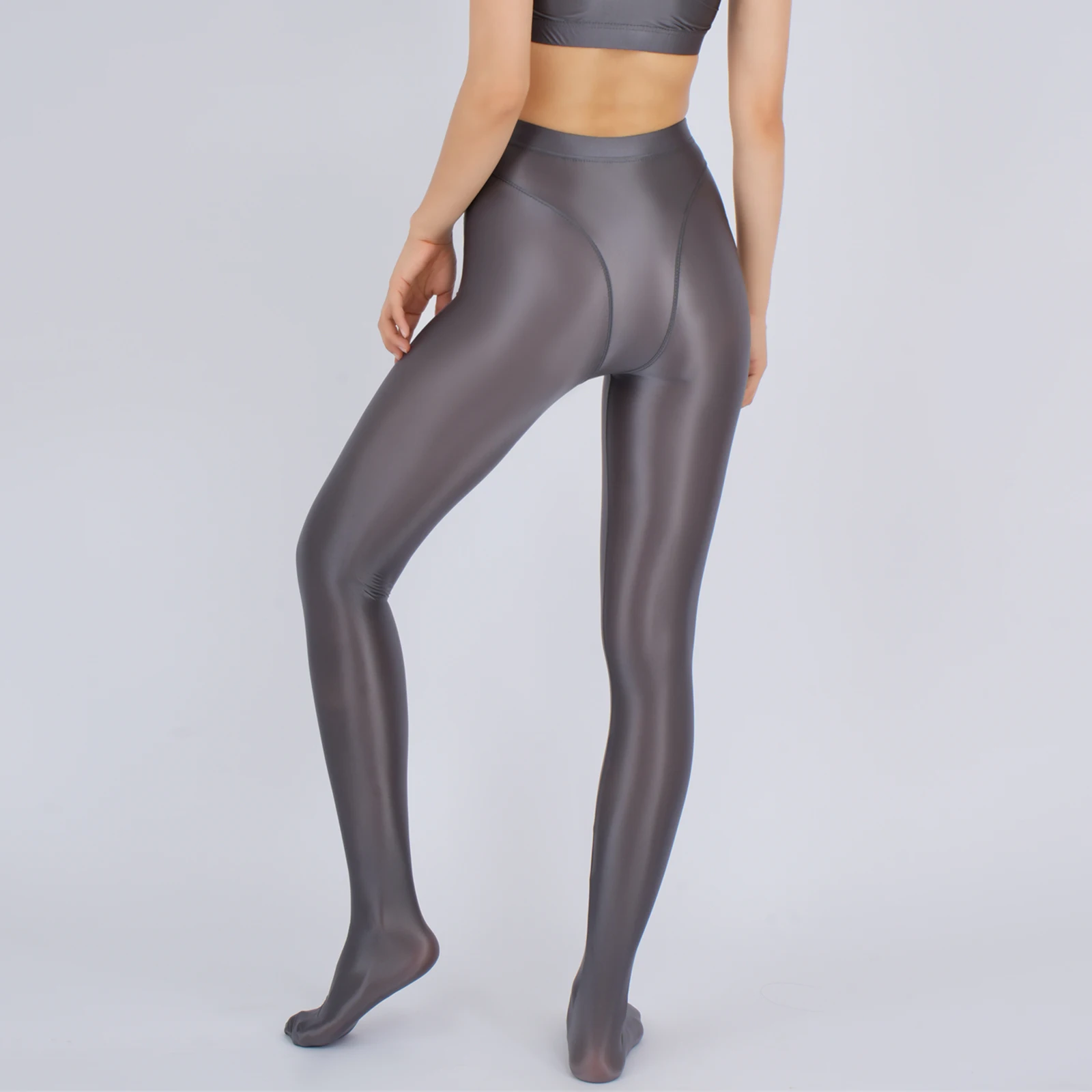 Women Glossy Shiny Smooth High Waist Stretchy Footed Stockings Pantyhose Leggings Tights Pants Slim Fit Close-fitting