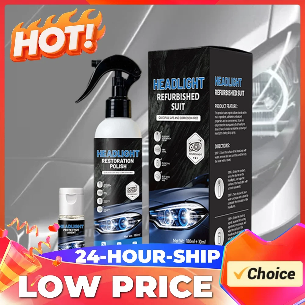 Cars Headlight Restoration Kits Multi Purpose Versatile Headlight Refurbish Kit 180ml+10ml for Oxidized&Yellowed Headlamps