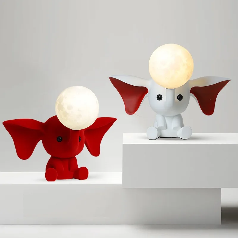 Baby elephant moon table lamp, bedside lamp room bedroom atmosphere night light, wedding long light birthday gift