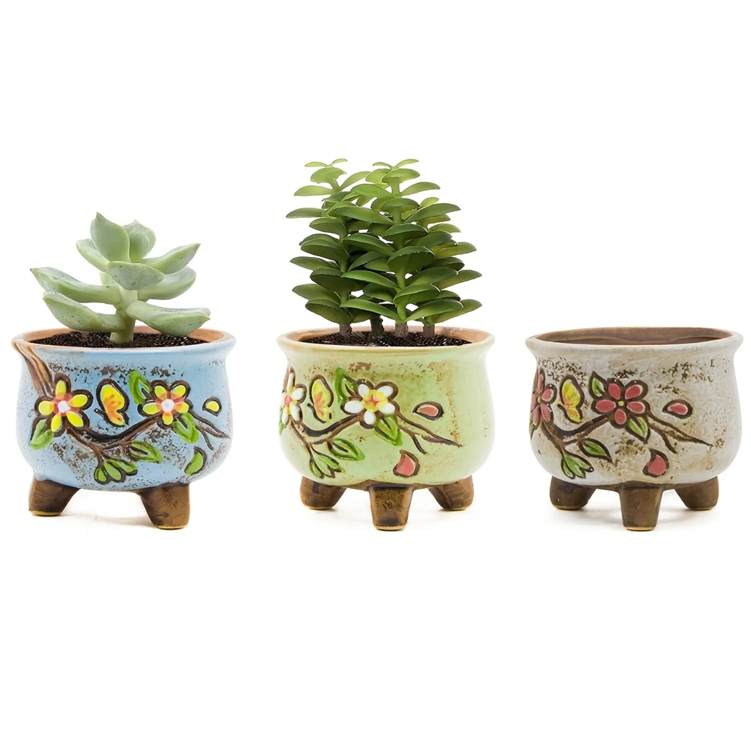 3pcs Hand Painted Vintage Style Ceramic Flower Pot -  Flower Pattern
