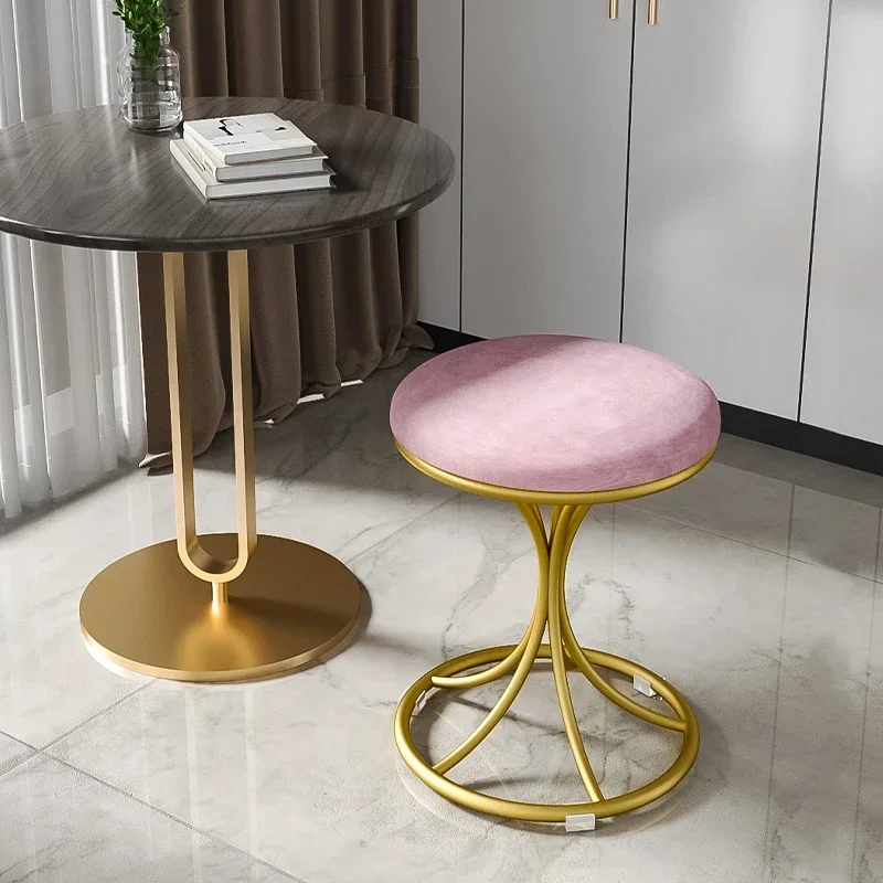 Velvet Metal Vanity Stool Nordic Dinning Chair Modern Bedroom Makeup Chair Hallway Shoes Stool Luxurious Vanity Seating