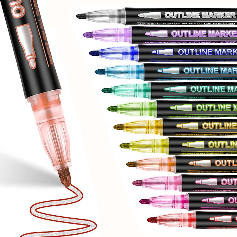 Fantasy 36 color Double Line Outline Art Pen Metal Marker Christmas Card Writing Diy Crafts Art Drawing Highlighter Pen