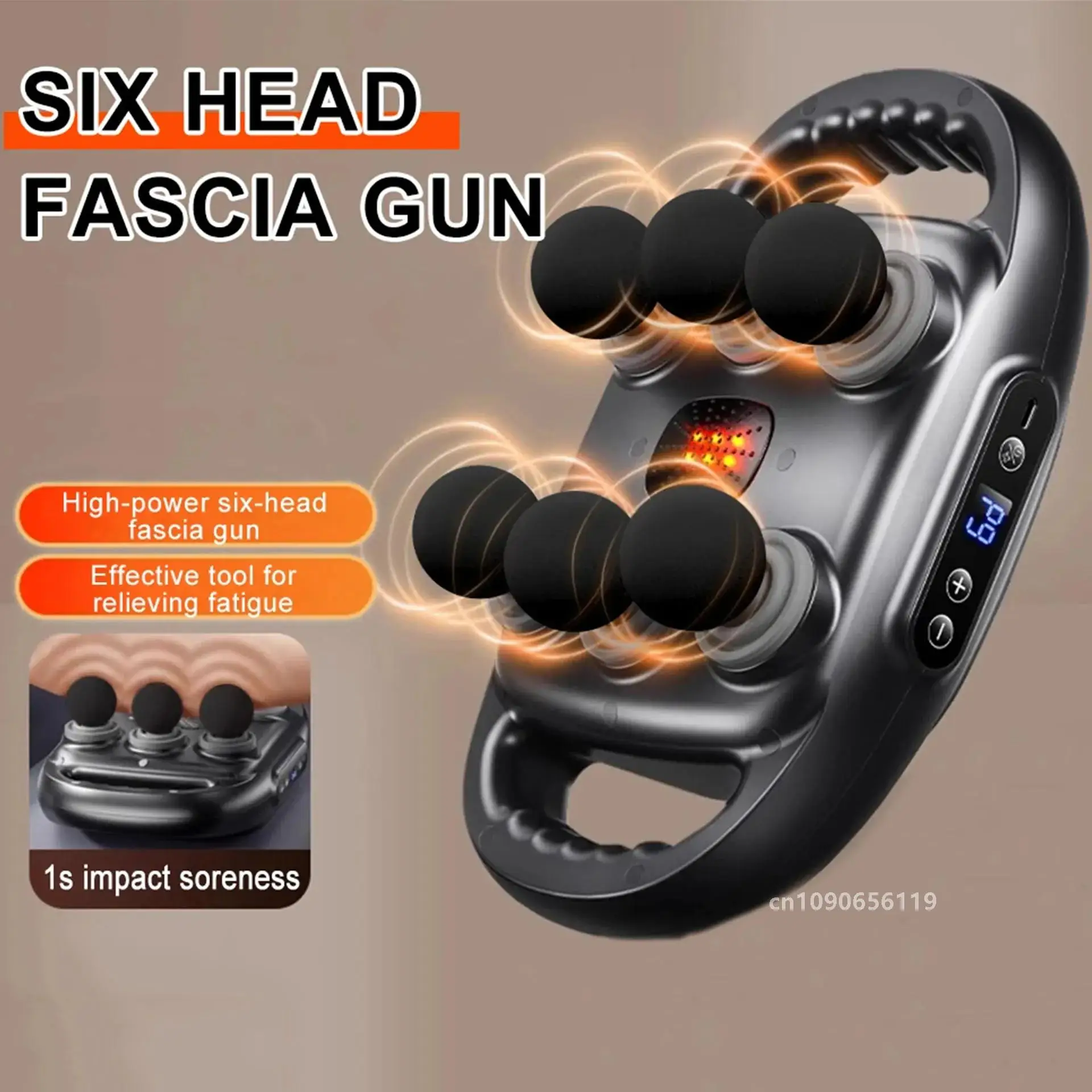 Fascia Gun With Six-head  Relaxation Massage Professional Grade Wireless Waist Back Masajeador Deep High Frequency Vibration