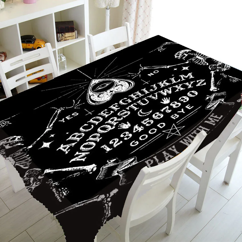 Funny Dancing Skeleton Magic Ouija Board Table Cloth Cover for Party Home Decor Halloween Skull Spirit Witchy Tablecloth