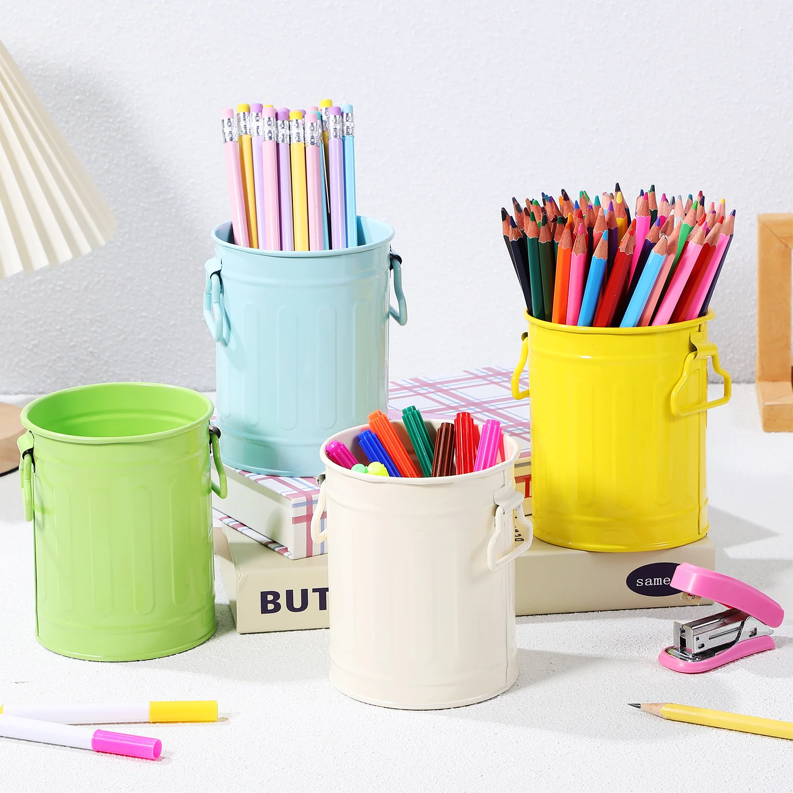 Porte-stylo en métal pour bureau d'enfant, vase à pinceaux, outil de maquillage, conteneur à crayons, bureau, 4 pièces, 1150x900x900cm, 1, E27