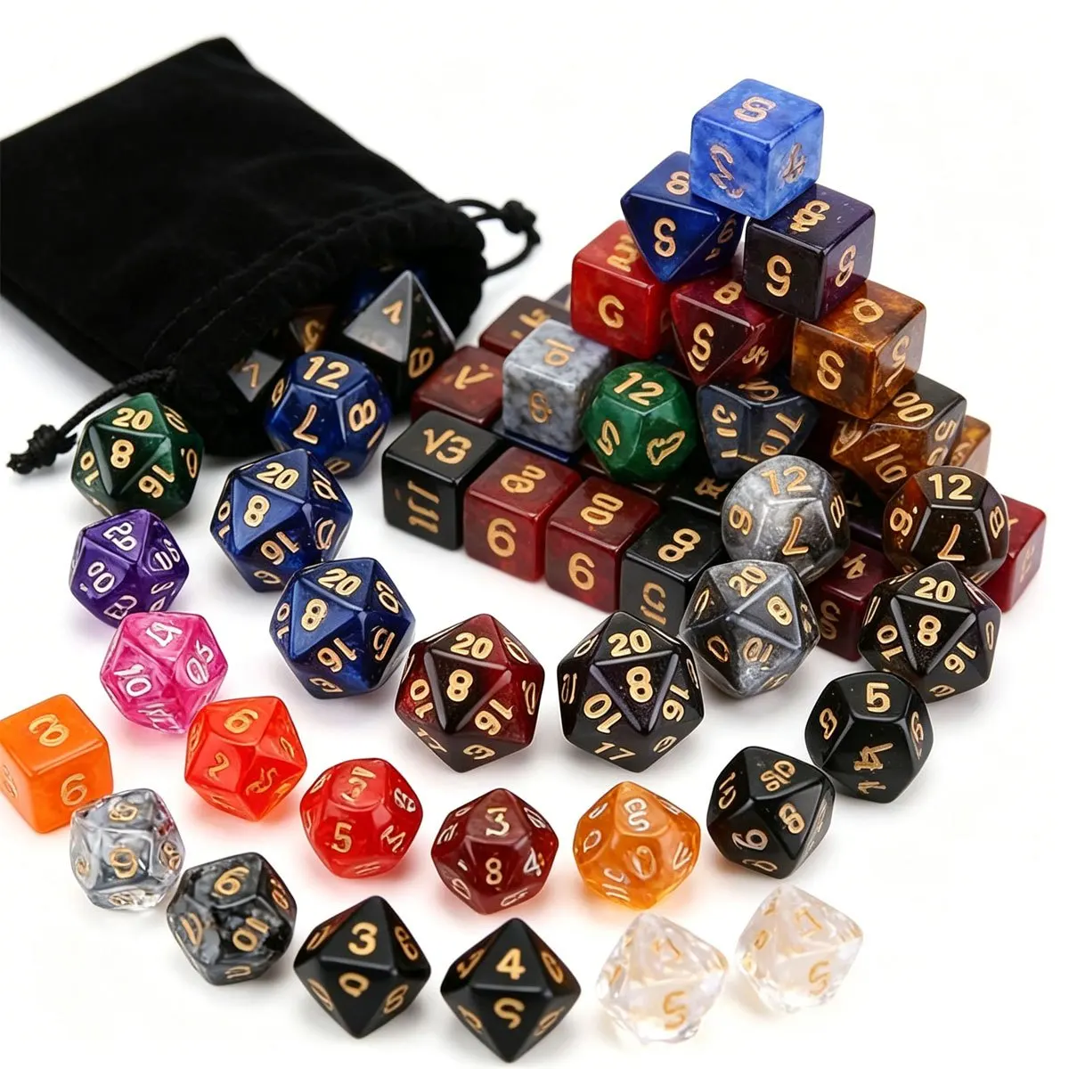 28Pcs Polyhedral DND Dice Set with Black Drawstring Pouch - Color-Coded RPG Dice for Dungeons & Dragons, Complete ZSY