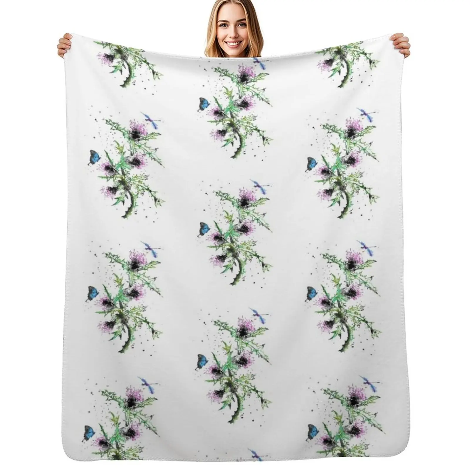Scottish Thistle, watercolor Scottish Thistle Throw Blanket Machine Washable Soft Warm Blanket