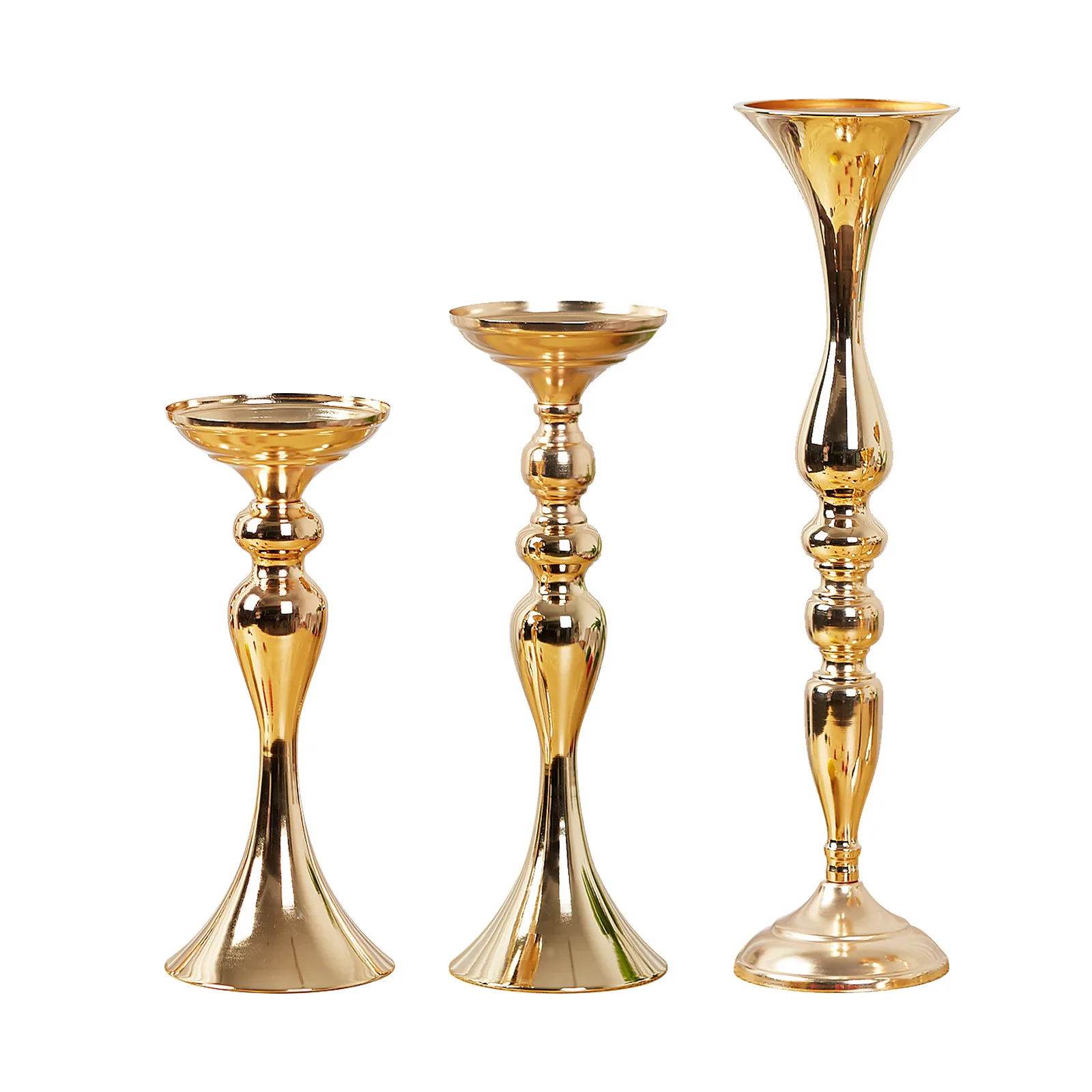 32cm Metal Craft Candlestick Candle Holders Road Lead Wedding Decor DIY Flower Stand Vase For Table Centerpiece Event White Gold