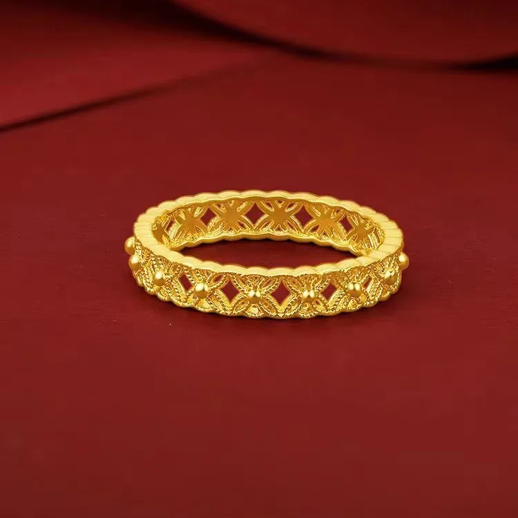 

24K Real Gold Zhou Family The same money-filled lace ring AU999 coin pattern closed-mouth ring Valentine's Day gift