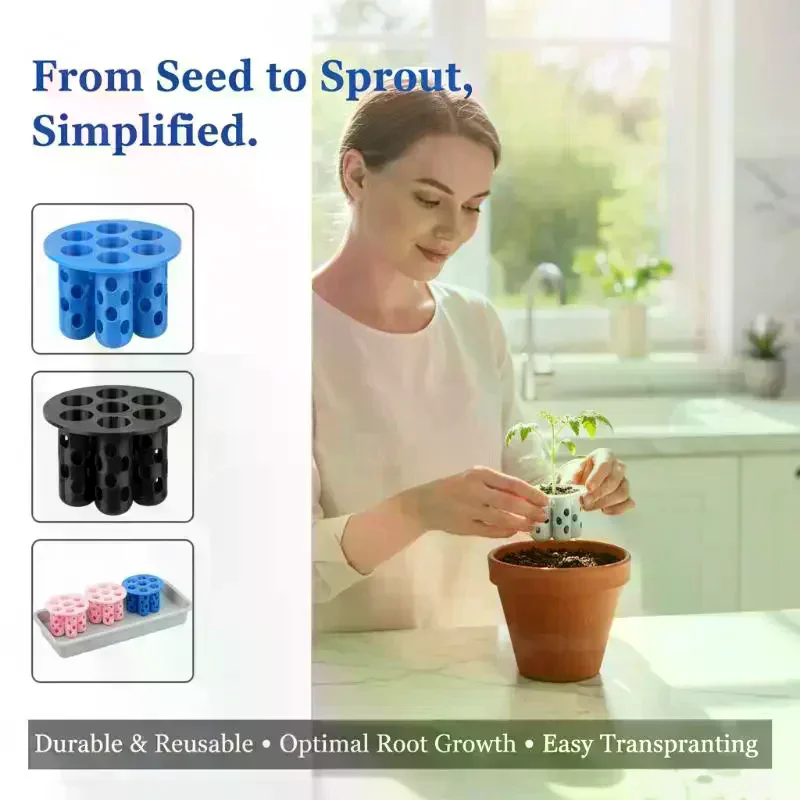 7-Hole Seed Germination Tray Compact Design Soilless Eco Seedling Kit for Windowsill Living Room Garden