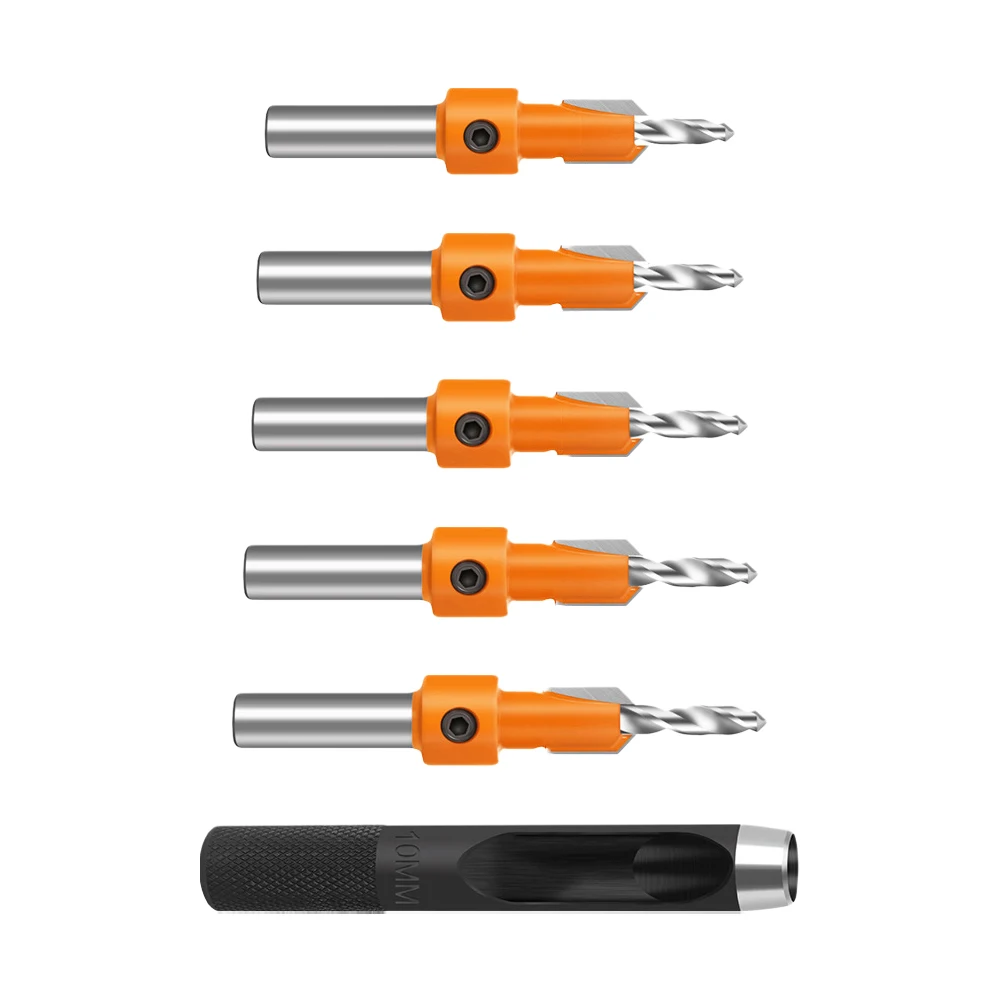 5pcs 2.8/3/32/3.5/4mm Countersink Router Bit With 90x10mm Manual Punch Set For Woodworking Punching Drilling Milling Power Tools