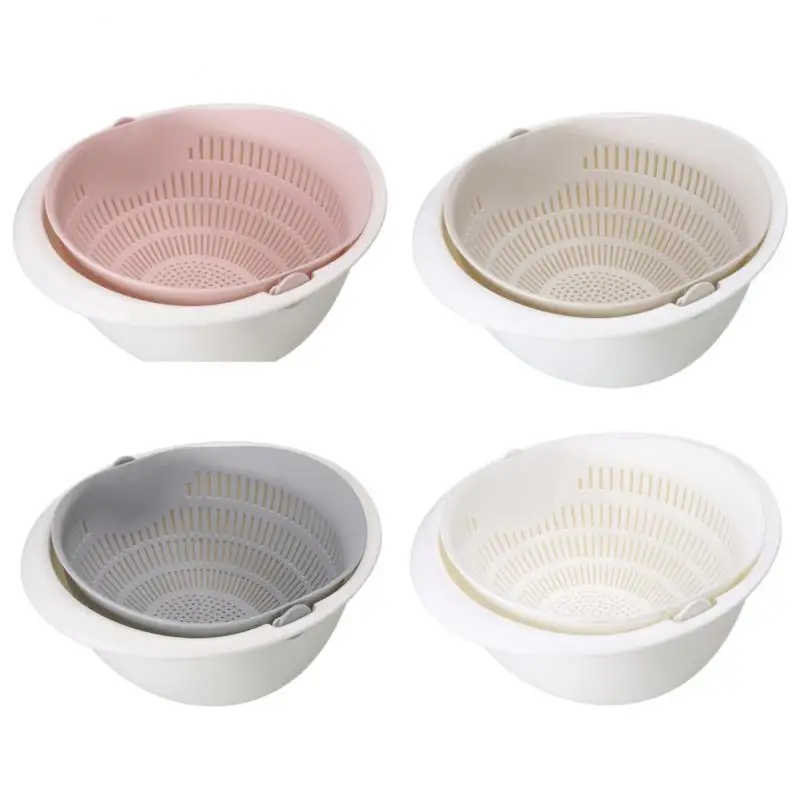 Kitchen Drain Basket Double-layer Rice Fruits Vegetable Cleaning Strainer Bowls Plastic Drainer Colanders Kitchen Accessories