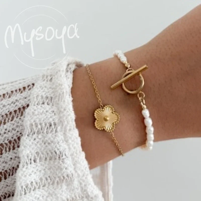 

MYSOYA White Rice-Shaped Freshwater Pearl Bracelet 6-7mm With Gift Box For Her/Him Birthday/Wedding/Christmas/New Year Gifts