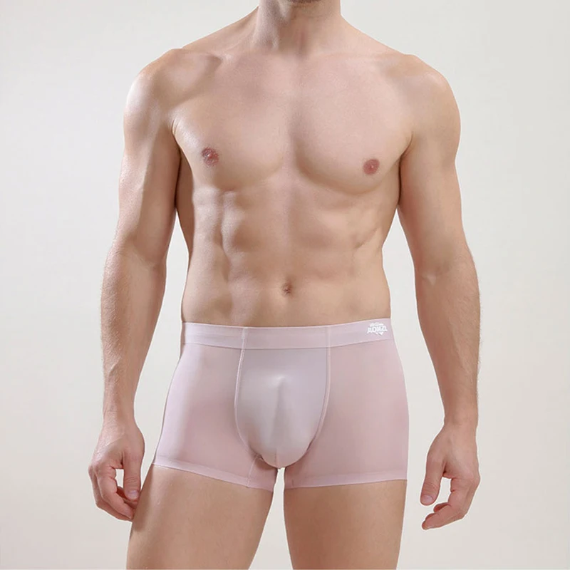 Summer Mens Sexy Underwear Ice Silk Breathable Boxer Shorts Underpants Solid Ultra-thin Hombre Panties Trunk Cueca Calzoncillos