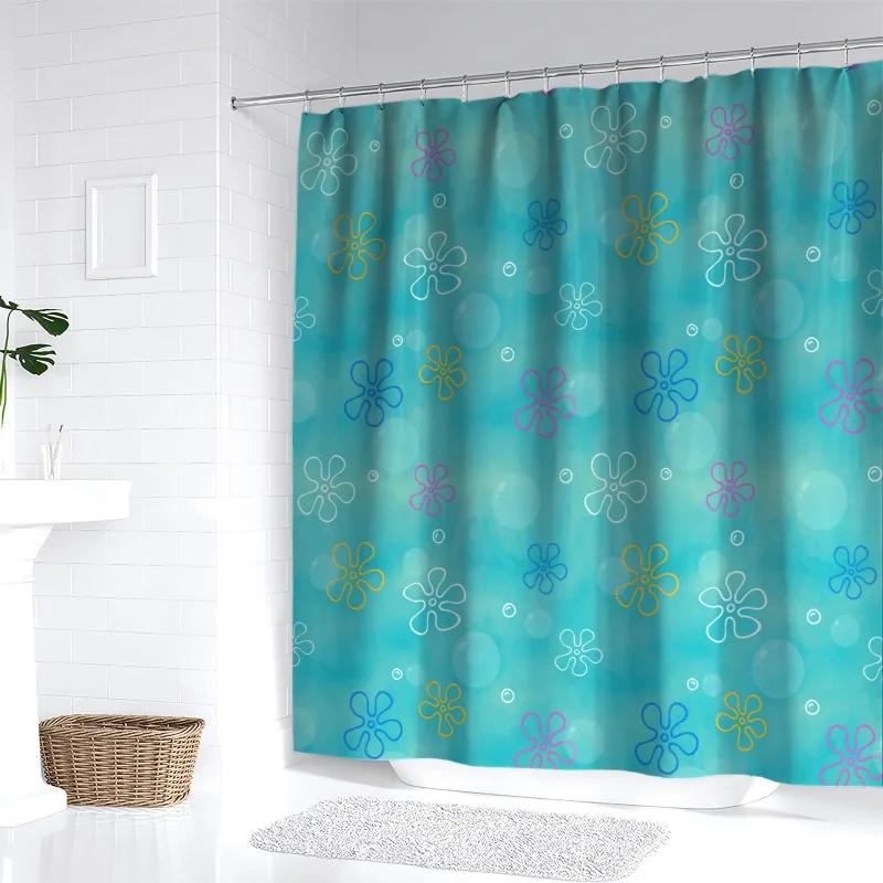 YWJHUI 1pc Cartoon Ocean Seaweed Bubbles Pattern Digital Print Shower Curtain, Polyester Knit Fabric, Machine Washable, Includes