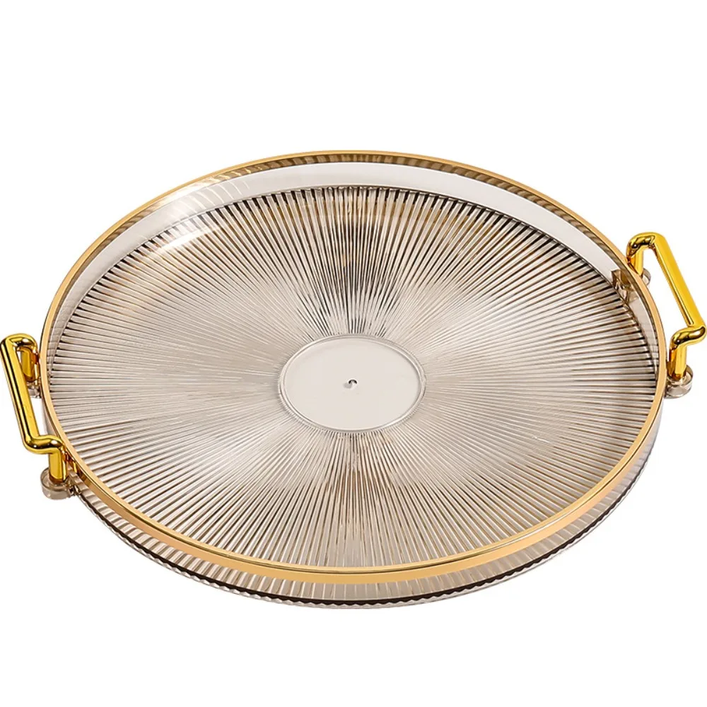 New Multipurpose Round Storage Tray Gold with Handles Tea Cup Storage Plate Fruit Tray Home Decor