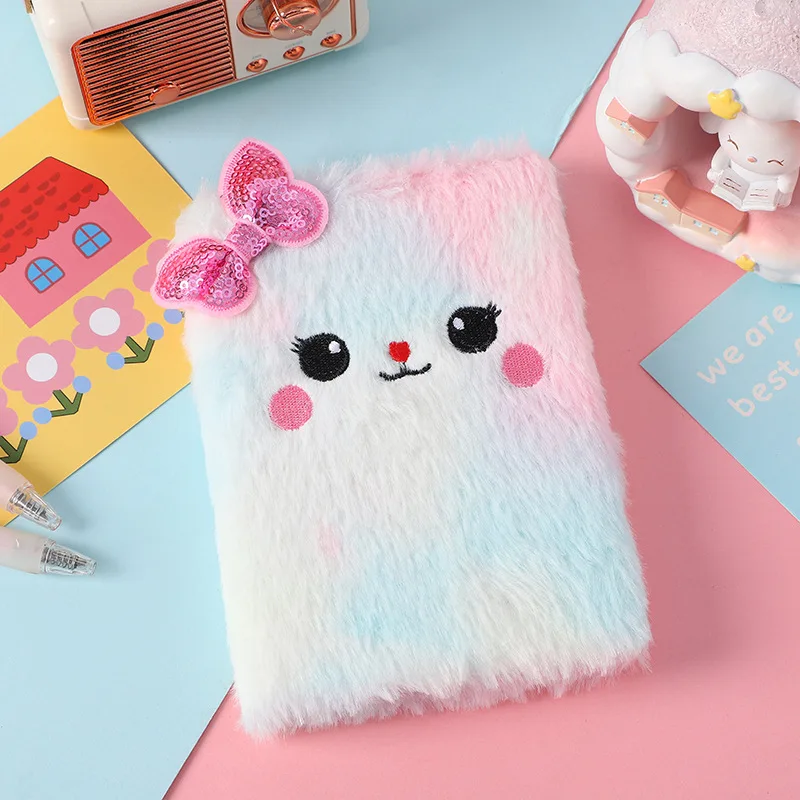 New Cartoon Plush Notebook Cute Girl Bowknot Notepad Girly Heart Children's Diary Wholesale Stationery