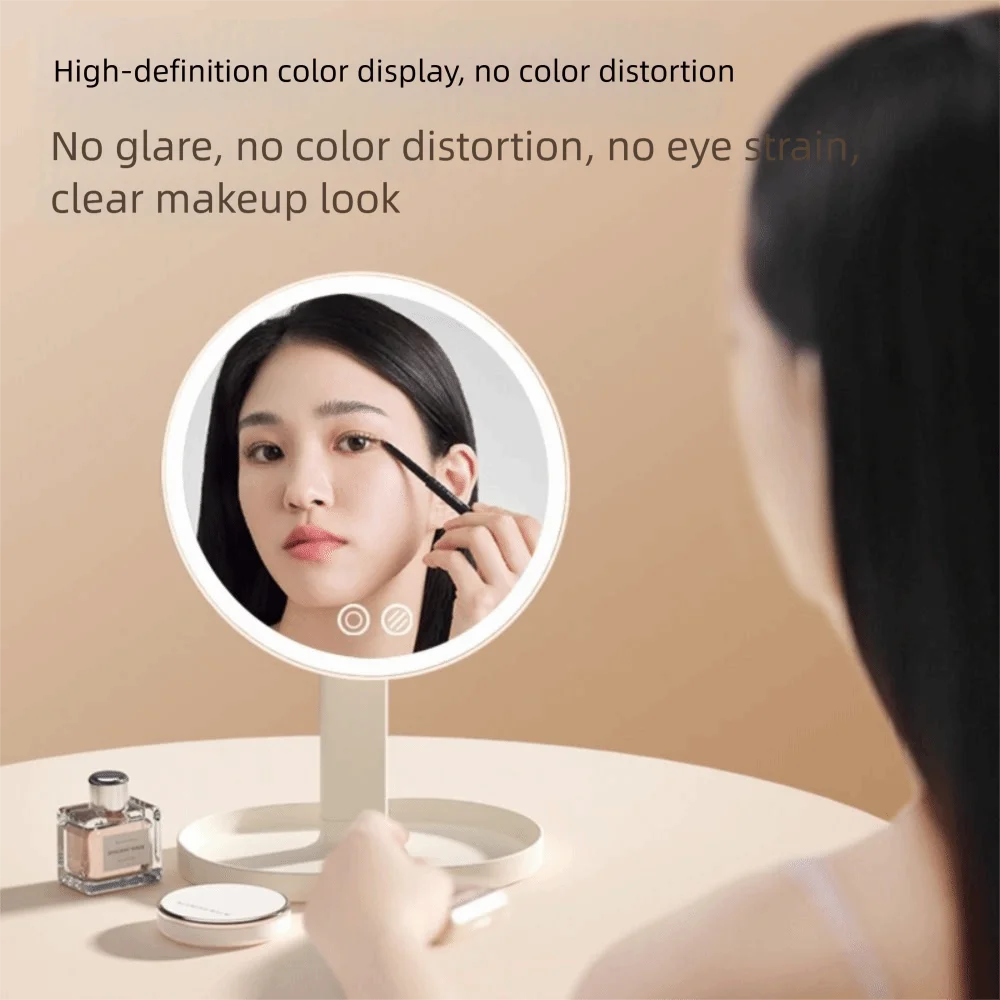 

Removable Makeup Mirror with LED Light Rotatable Stepless Dimming Daylight Vanity Mirror Tricolor Light with Storage Base