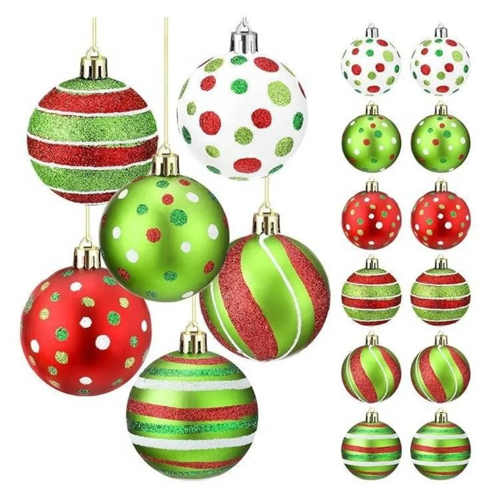 12pcs Glittering Christmas Balls Ornament Hanging Plastic Swirl Elf Balls Red Green 2.4 Inch Xmas Balls Tree Decoration