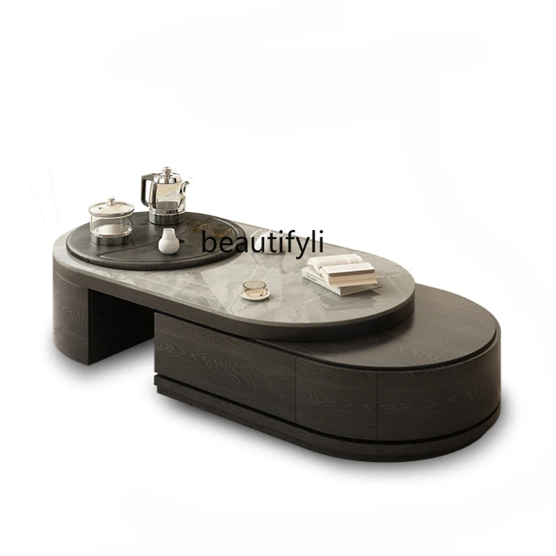 

Light Luxury Stone Plate Kung Fu Tea Table Integrated Household Multi-Functional Coffee Table TV Cabinet Combination