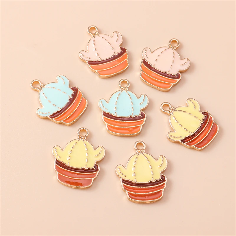

20pcs 15x19mm Cute Plant Charms Enamel Cactus Charms Pendants for Jewelry Making Necklaces Earrings Bracelets DIY Craft Supplies