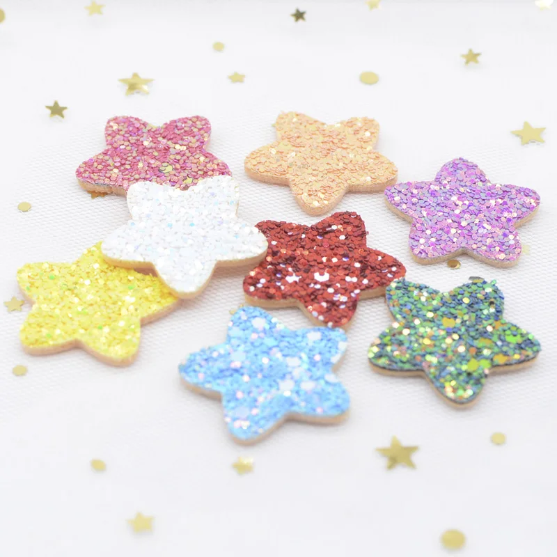 20Pcs 30mm Glitter Fabric Padded Star Appliques for Crafts Stick Supplies DIY Hair Clips Bow Decor Accessories Patches