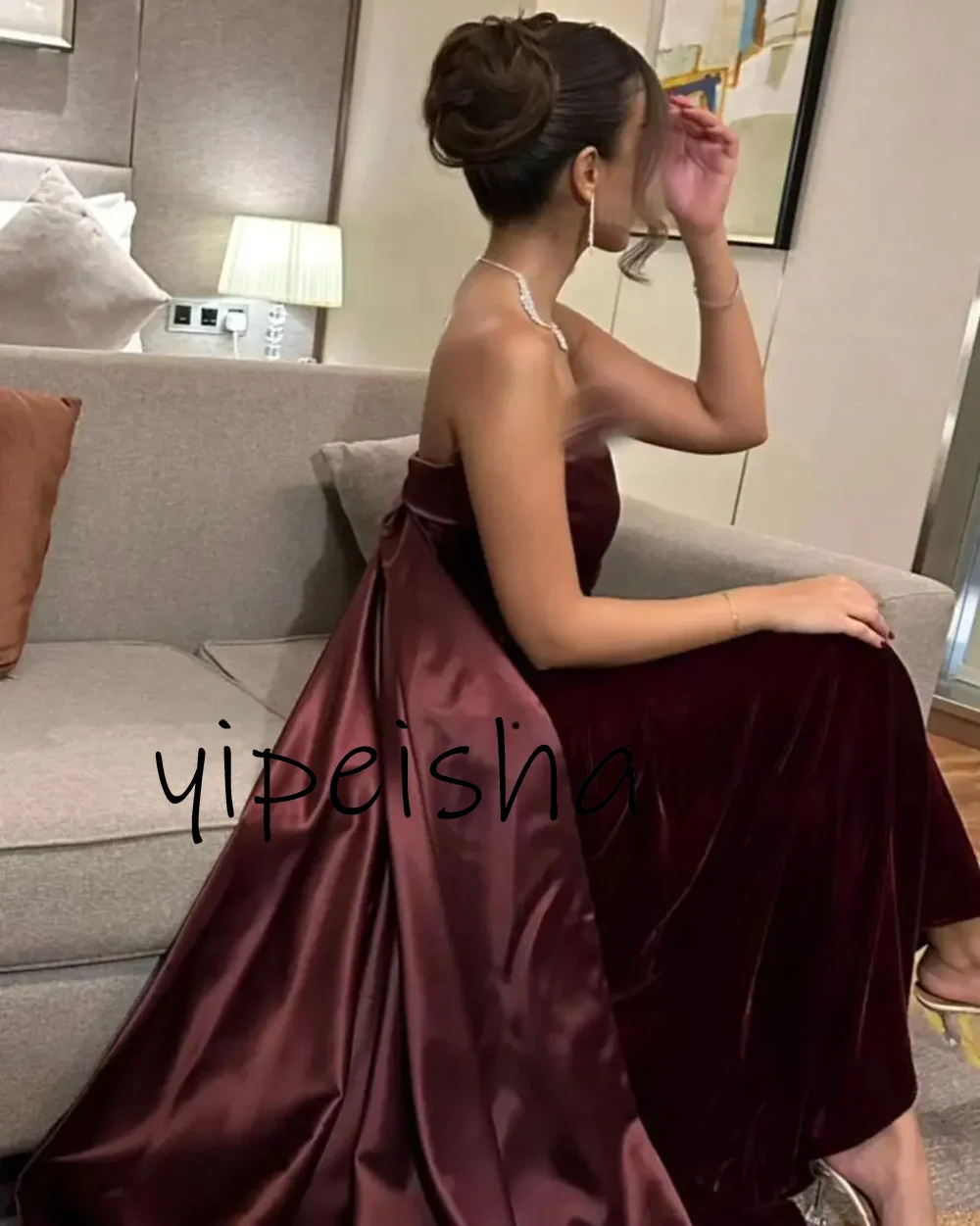 Yipeisha Sexy Simple Elegant Prom Dresses Big Bow Formal Sleevesless Evening Dresses Wedding Party Gowns