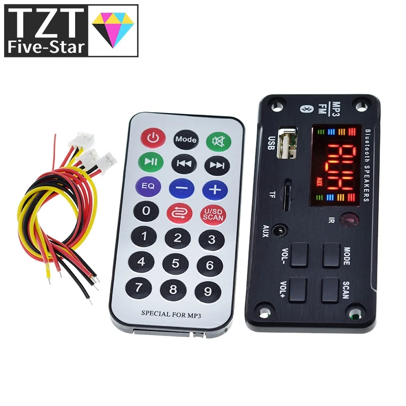 MP3 Decoder Board Color Screen Bluetooth V5.0 Car MP3 Player USB Recording Module FM AUX Radio For Speaker