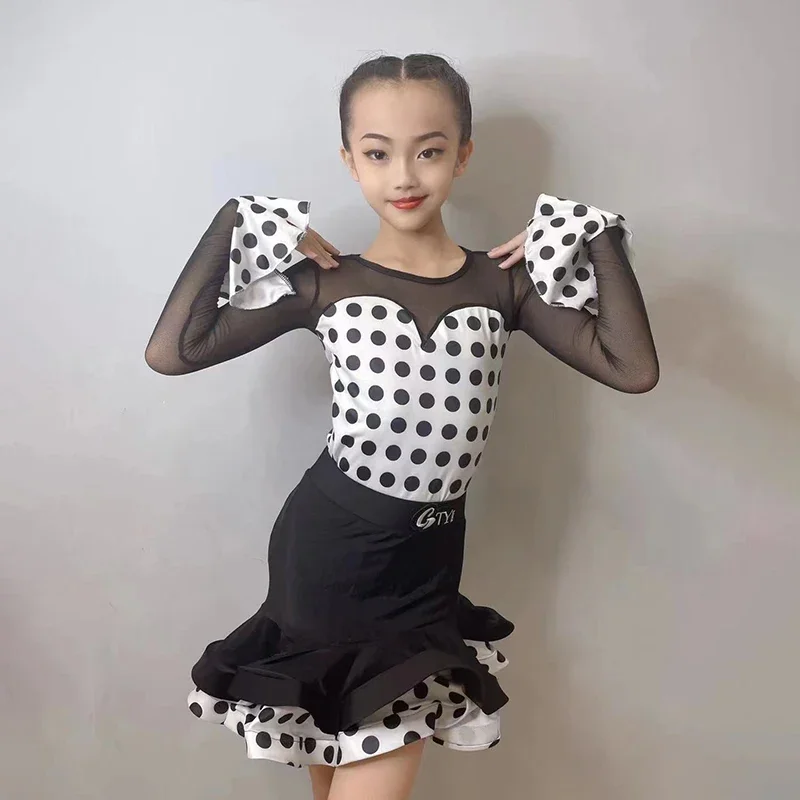 Moda niños puesta en escena trajes de baile niñas vestido de baile latino vestidos de competición de baile de salón para niños