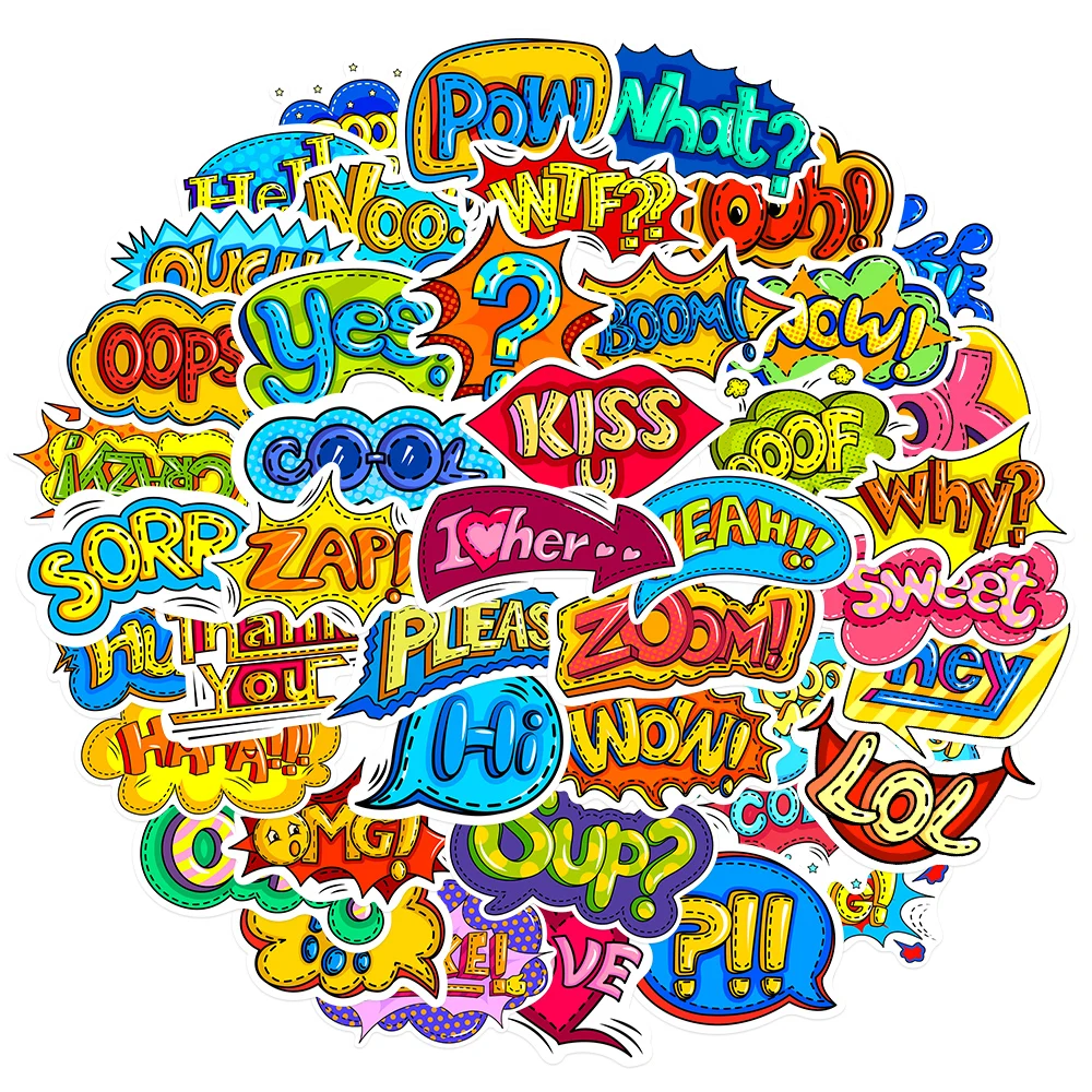 

46PCS BAM POW WOW BOOM BANG OOP Explosion Cloud Style Cartoon Slogan Stickers for Phone Laptop Luggage Stickers Kids Toys