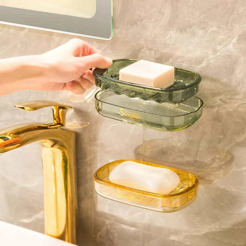 Light Luxury Double Layer Drain Soap Dish Wall Mounted Bathroom Soap Rack Punch-Free Draining Holder Kitchen Sponge Storage Box