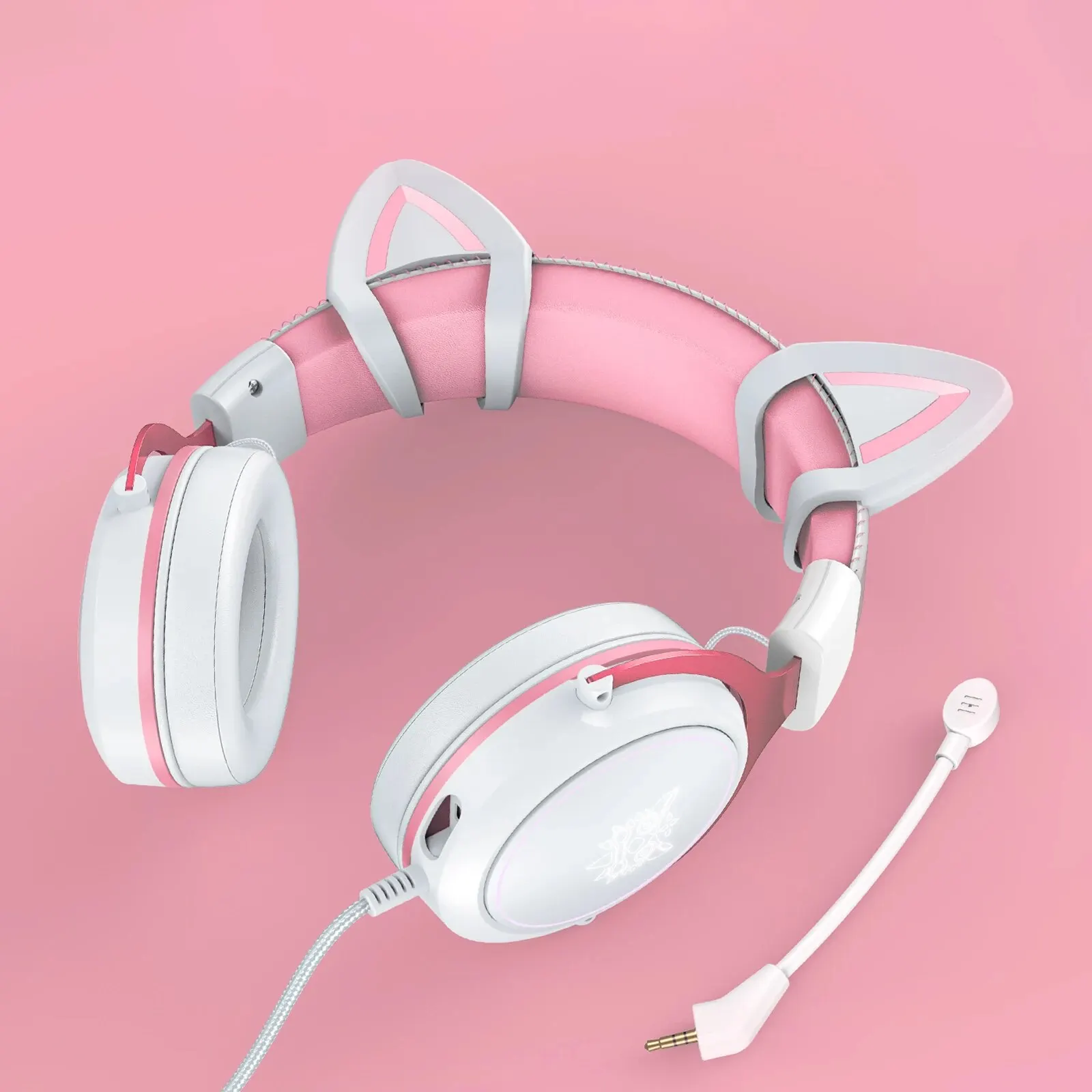 Onikuma X10 Gaming Hoofdtelefoon Met Afneembare Schattige Kat Oor Rbg Verlichting Gaming Headset Gamer Oortelefoon Met Hd Microfoon Voor Pc Gaming