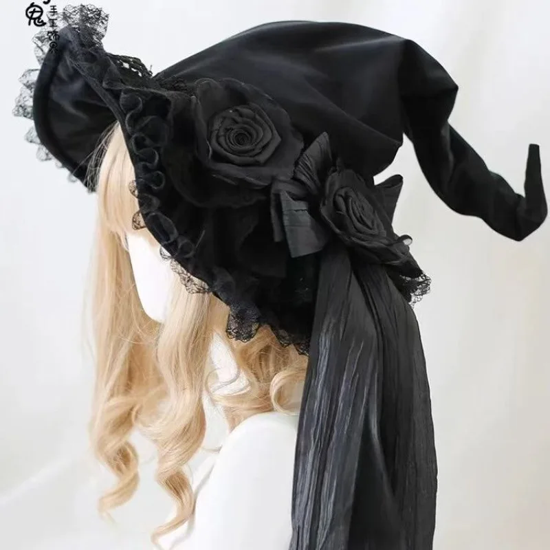 ハロウィンダーク小さな帽子ヘアアクセサリービクトリア朝のゴシックロリータ頭飾り甘いレースの弓帽子コスプレヴィンテージ魔女帽子