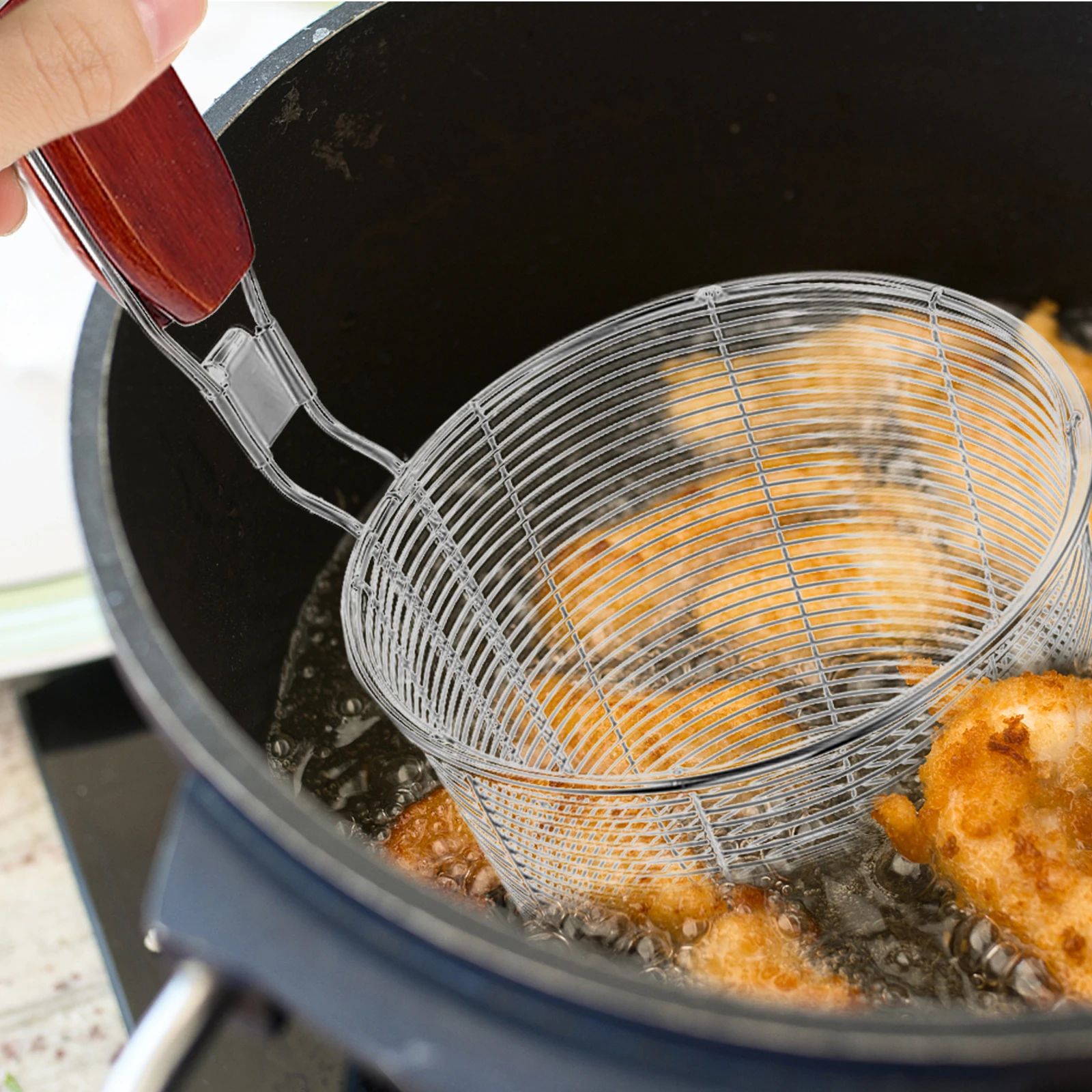 

2Pcs Stainless Steel Mesh Strainer Long Wood Handle Kitchen Tool for Noodles Vegetables Fries Dumpling Spider Skimmer