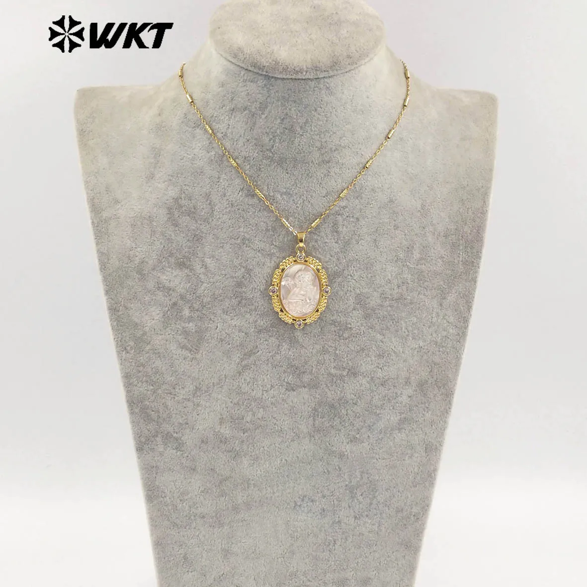 

WT-JN273 2024, Лидер продаж, винтажное ожерелье из ракушек с рисунком ангела и инкрустацией цирконом, милые и легкие роскошные ювелирные изделия